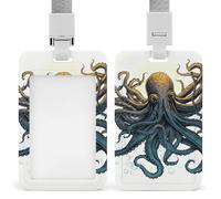 Sun Ocean Octopus Badge Holder with Lanyard - Waterproof Hard Plastic ID Card Holder Professional Name Tag Vertical ID Card Name Badge for Office Nurse Doctor Teacher