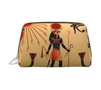 Sun Old Egyptian Timeless Grace Print Premium Leather Toiletry Travel Pouch with Waterproof Portable Pouch Open Flat Makeup Bag
