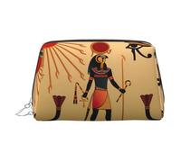 Sun Old Egyptian Timeless Grace Print Premium Leather Toiletry Travel Pouch with Waterproof Portable Pouch Open Flat Makeup Bag