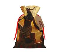Sun Old Egyptian Timeless Grace Printed Christmas Drawstring Bags for Christmas Party Xmas Gift Wrapping, Red Ribbon, S