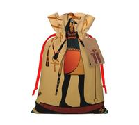 Sun Old Egyptian Timeless Grace Printed Christmas Drawstring Bags with Red Ribbon - Reusable Burlap Drawstring Gift Pouches, S