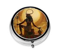 Sun Old Egyptian Timeless Grace Printed Round Pill Organizer with 3 Compartments, Portable Mini Pill Box Pill Case for Medicine, Vitamin, Fish Oil, Supplements