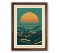 Sun on the Horizon Art Deco Framed Wall Art Print A2 (59.4×42cm) Walnut, Wall Decor for Living Room, Bedroom, Office & Home, Ready to Hang, Art Gift
