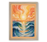 Sun on Troubled Waters Coastal Framed Wall Art Print A1 (84.1×59.4cm) Oak, Wall Decor for Living Room, Bedroom, Office & Home, Ready to Hang, Art Gift