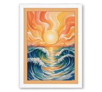 Sun on Troubled Waters Coastal Framed Wall Art Print A1 (84.1×59.4cm) White, Wall Decor for Living Room, Bedroom, Office & Home, Ready to Hang, Art Gift