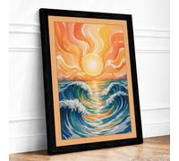 Sun on Troubled Waters Coastal Framed Wall Art Print A1 Black