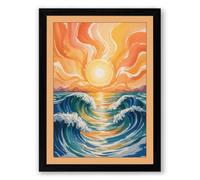Sun on Troubled Waters Coastal Framed Wall Art Print A2 (59.4×42cm) Black, Wall Decor for Living Room, Bedroom, Office & Home, Ready to Hang, Art Gift