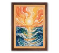 Sun on Troubled Waters Coastal Framed Wall Art Print A4 (29.7×21cm) Walnut, Wall Decor for Living Room, Bedroom, Office & Home, Ready to Hang, Art Gift