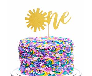 Sun One Birthday Cake Toppers - Gold Glitter Baby First Birthday Cake Topper, Sun 1st Birthday Cake Topper for Smash Cake/Baby Shower/Photo Booth Props Decor, You Are My Sunshine Cake Decoration