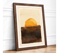 Sun Over Earth Minimalist Framed Wall Art Print A4 (29.7×21cm) Walnut, Wall Decor for Living Room, Bedroom, Office & Home, Ready to Hang, Art Gift