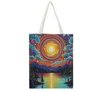 Sun Over Pines 04 Daily Must-Have Canvas Tote Bag, Reusable Eco-Friendly Shopping Grocery Bag, Casual Fashion Shoulder Handbag, Versatile Stylish Bag for Women Commute And Outdoor Activities, 38x46CM