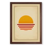 Sun Over Stripes Geometric Framed Wall Art Print A4 (29.7×21cm) Walnut, Wall Decor for Living Room, Bedroom, Office & Home, Ready to Hang, Art Gift
