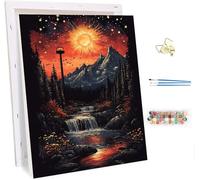 Sun Paint by Numbers for Adults with Frame, Painting by Numbers for Adults River on Canvas, DIY Acrylic Oil Painting Kits with Brushes, Hobbies for Adults Women, Home Wall Decor Gifts 12x16in 4-4491