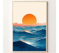 Sun Painting Wall Art Mid Century Modern Abstract Prints Sunrise and Sunset Picture Boho Minimalist Poster Abstract Boho Sun Sunrise Sunset Wall Art Canvas Abstract Ocean Waves Poster 16x24in No Frame
