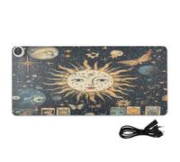 Sun Planet Navy Print Heated Desk Mat Large Heated Office Desk Mat with 3 Heating Levels PU Leather Computer Accessories for Office Work Home Decor, 35.4x15.7in