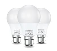SUN POLARIS Bayonet LED Light Bulb - 40w Equivalent 4.9 Watt Warm White 2700k, 470 Lumens Energy Saving B22 Lightbulbs, Gls A60 Standard Bright Lights, 220-240v 50hz Non Dimmable Bulbs Pack of 3