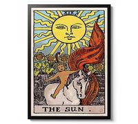 Sun Poster, Vintage Tarot Card Wall art, Celestial Gift idea, Astrology home Decor Print, Archival Matte, A2 (Framed) - 59.4x42cm
