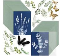 Sun Print Paper Kit Cyanotype Paper ,24 Sheets Cyanotype Papers with 1 Sheet Acrylic Panel, High-Sensitivity for DIY Arts and Crafts Projects