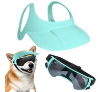 Sun Protection Set for Dogs, Uv Protection Waterproof Dog Sun Hat with Matching Sunglasses, Adjustable Breathable Doggy Visor for Walking, Beach and Summer Adventures(Blue)