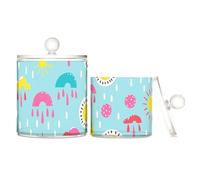 Sun Rainball Cloud Clear Plastic Makeup Organizer Storage with lid Pantry Essentials Decorative small storage bins for Cotton Swabs,Cotton Pads,Floss Picks,Paper Clips,s 2 Pack