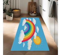 Sun Rainbow Moon Hallway Runner Rug 50 x 140 cm, Washable Kitchen Carpet Non-Slip Runners Cartoon Style Short Pile Non-Shedding Rug Floor Mat for Entryway Door Entrances