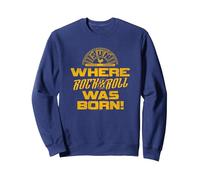 Sun Records Where Rock & Roll Was Born Half Label Logo Sweatshirt, Adult Unisex, Navy Blue, Small