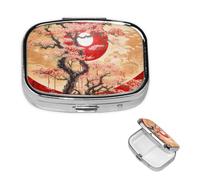 Sun Reflection Pill Box 2 Compartment Round Metal Pill Case for Purse & Pocket, Portable Medicine Organizer Travel Pillbox Daily Pill Container Holder to Hold Vitamins, Fish Oil