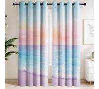 Sun Reflection Waves Pink Beach Blackout Curtains - Master Bedroom, Living Room Window Drapes, Serene Distant Esthetic Realistic Thermal Insulated Window Curtains