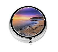 Sun Rise On The Beach Print Personalised Portable Pillbox with,Mini Pillbox Compact and Convenient Pill Organiser for Storing and Organising Pills