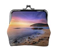 Sun Rise On The Beach Print Small Coin Purse Kiss-Lock Leather Pouch Change Wallet Gifts for Men Women
