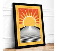 Sun Rises Over Sea Art Deco Framed Wall Art Print A1 (84.1×59.4cm) Black, Wall Decor for Living Room, Bedroom, Office & Home, Ready to Hang, Art Gift