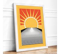 Sun Rises Over Sea Art Deco Framed Wall Art Print A4 (29.7×21cm) White, Wall Decor for Living Room, Bedroom, Office & Home, Ready to Hang, Art Gift