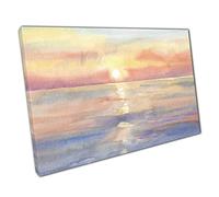 Sun Rising Over The Horizon Seascape Soft Pastel Toned Watercolour Painting Style Wall Art Print On Canvas Picture For Home Office Decor 45x30cm (18x12In)