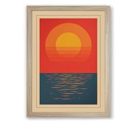 Sun Rising Over Water Vintage Framed Wall Art Print A3 (42×29.7cm) Oak, Wall Decor for Living Room, Bedroom, Office & Home, Ready to Hang, Art Gift