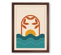 Sun Rising Over Waves Coastal Framed Wall Art Print A2 (59.4×42cm) Walnut, Wall Decor for Living Room, Bedroom, Office & Home, Ready to Hang, Art Gift