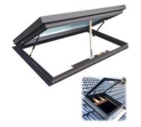 Sun Room Roof Skylights Tempered Double-Glazed Glass Customizable Skylight Roof Window with Gas Strut Lift Electric Opening with Remote and Rain Sensor for Sunrooms Basements Attics(Gray,80x80cm/31.5x