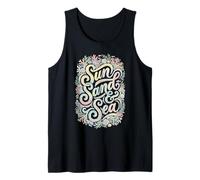 Sun Sand &Sea Pastel Summer Coral Beach Design Tank Top