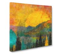 Sun Setting Behind An Autumn Forest Canvas Print | Gallery Wrapped 30mm Frame Wall Art | 14x14 inches | Ready to Hang | Modern Landscape Picture | Living Room Bedroom Lounge Office