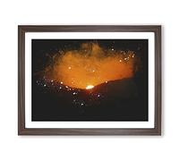 Sun Setting Behind The Mountains Paint Splash Modern Art Framed Print | A4 Walnut Framed Wall Art | Ready to Hang | Modern Landscape Picture | Living Room Bedroom Lounge Office