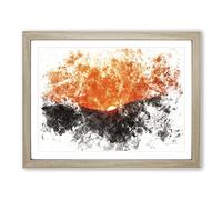 Sun Setting Behind The Mountains Watercolour Modern Framed Print | A2 Oak Framed Wall Art | Ready to Hang | Modern Landscape Picture | Living Room Bedroom Lounge Office
