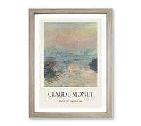 Sun Setting On The Seine By Claude Monet Exhibition Museum Painting Framed Print | A2 Oak Framed Wall Art | Ready to Hang | Modern Historical Picture | Living Room Bedroom Lounge Office