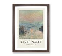 Sun Setting On The Seine By Claude Monet Exhibition Museum Painting Framed Print | A4 Walnut Framed Wall Art | Ready to Hang | Modern Historical Picture | Living Room Bedroom Lounge Office