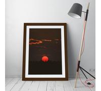 sun setting over the trees Stunning Framed Wall Art Print Picture - A2 - Walnut Frame