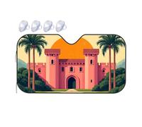 Sun Shade For Car A Pink Castle With Palm Trees In Front Of A Large Sun Car Windshield Sunshade Triangle Sun Shade Car Window Shade(70x130cm)