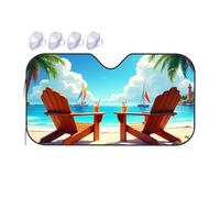 Sun Shade For Car Two Wooden Chairs On A Sandy Beach With Palm Trees, Sailboats In The Ocean Car Windshield Sunshade Triangle Sun Shade Car Window Shade(70x130cm)