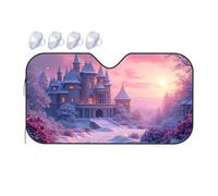 Sun Shade For Car Window A Snowy Castle At Sunset With Vibrant Flowers In The Foreground Car Windshield Sunshade Blackout Shade Sun Shade For Car Window(76x140cm)