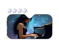 Sun Shade For Car Window A Woman Plays The Piano Under A Starry Sky Car Windshield Sunshade Blackout Shade Sun Shade For Car Window(70x130cm)