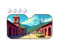 Sun Shade For Car Windshield A Yellow Car Parked On A Picturesque Street With Colorful Buildings Windshield Sunshade Car Sun Shade Windshield Car Window Sun Shade(76x140cm)