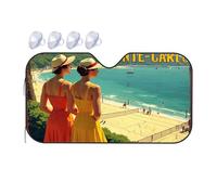 Sun Shade For Car Windshield Two Women In Vibrant Dresses Admire The Scenic Monte Carlo Beach Car Windshield Sunshade Sunshade Sunshade For Car(70x130cm)