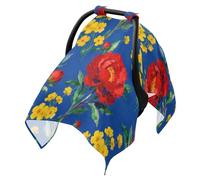 Sun Shade for Stroller Fit Stroller Net,Travel Accessories Dark Blue Background Red Rose & Yellow Floral